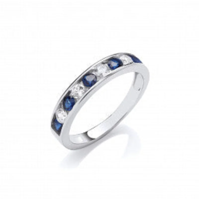 stackable rings for women -Blue & Clear Cubic Zirconia Ring - Sterling Silver