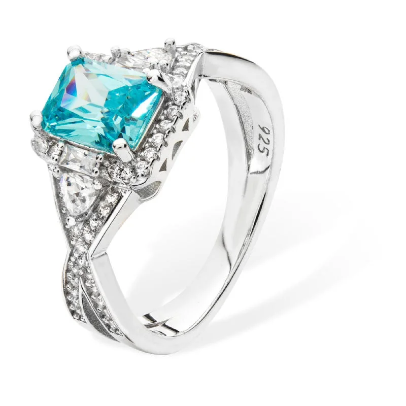 elegant engagement rings -Aqua Blue CZ Ring - Sterling Silver