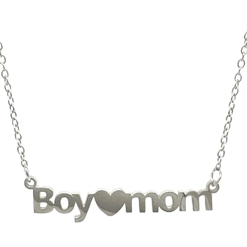 sparkling diamond necklaces for women -Tarnish Resistant Rhodium Plated Boy Mom Heart Necklace