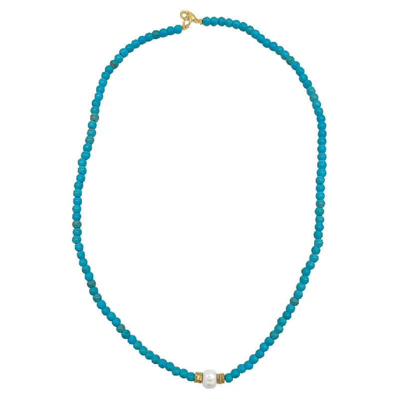 handmade necklaces for women -Turquoise Beaded Necklace with Pearl