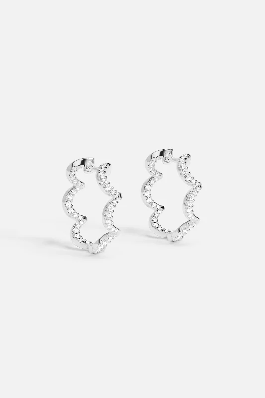 butterfly earrings for women -Wavy Silver Hoop Earrings - Small