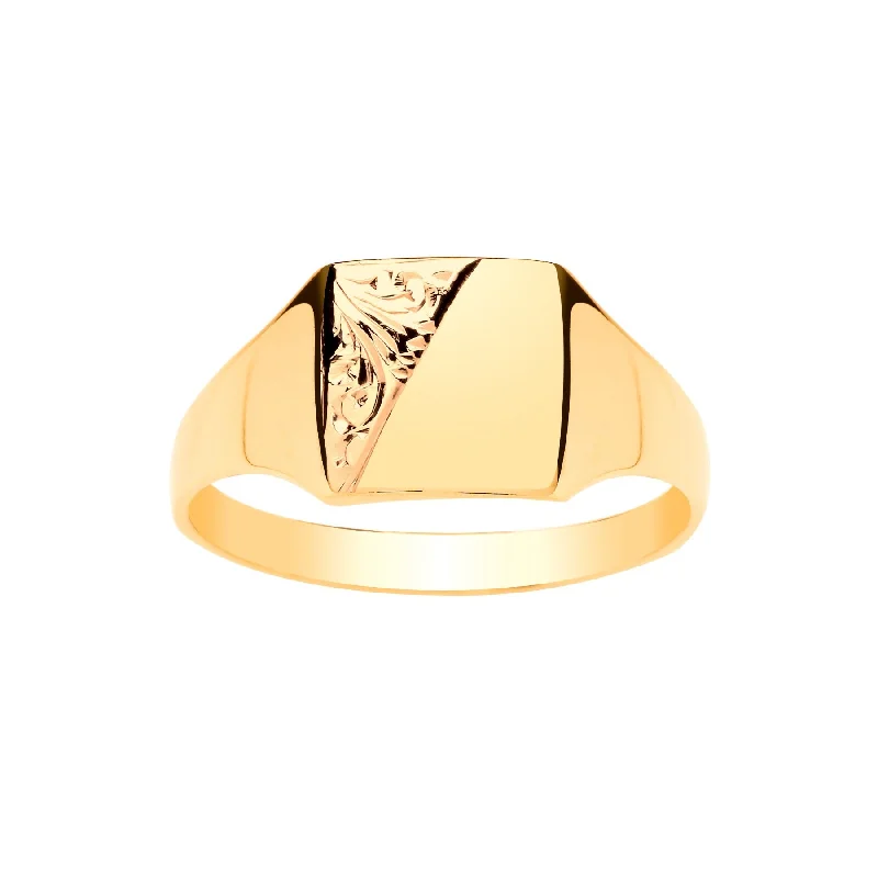 promise rings for women -Gents Square Signet Ring - 9ct Gold