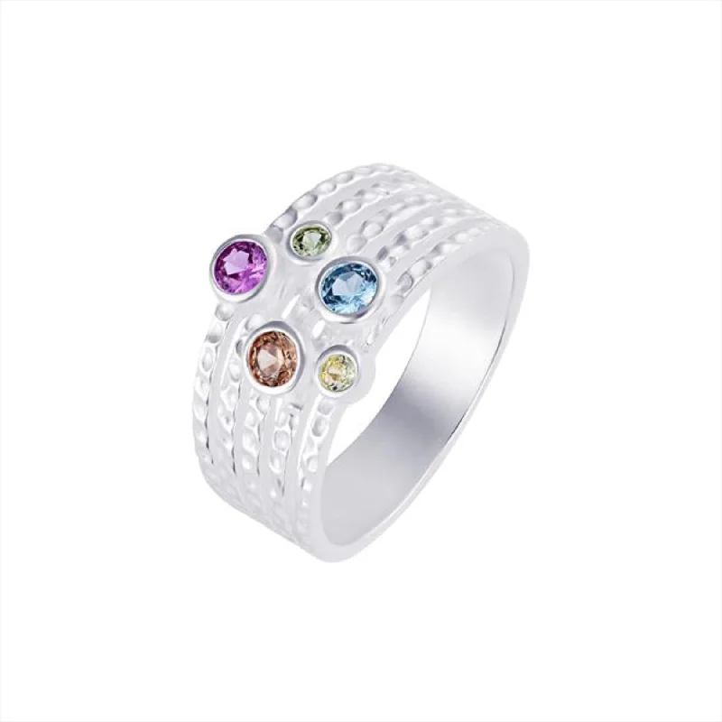 stylish wedding rings for women -Classic Multi Colour Ring - Sterling Silver