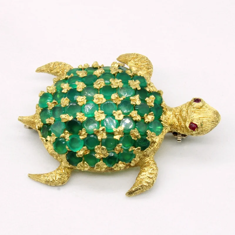 Synthetic Emerald & Ruby Turtle 18k Brooch | 2.64ctw, 0.01ctw |