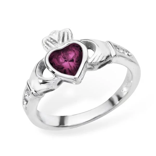 solitaire rings for women -February Birthstone Claddagh Ring - Sterling Silver