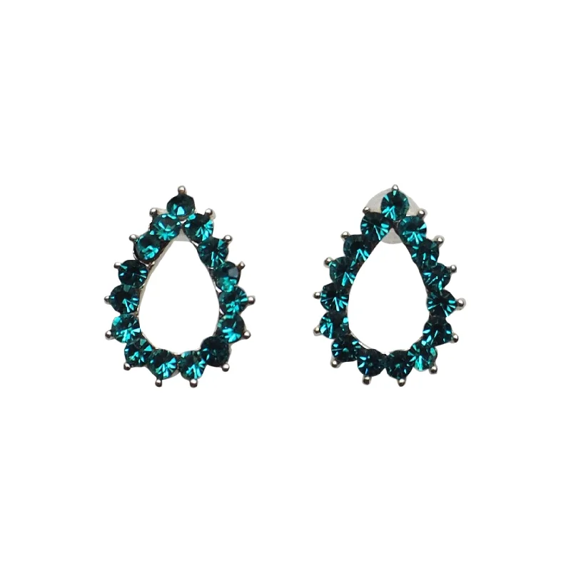 trendy statement earrings for women -Teardrop Rhinestone Crystal Invisible Clip On Stud Earrings ( Sky Blue )