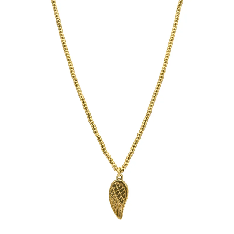 birthstone necklaces for women -Tarnish Resistant 14k Gold Plated Beaded Necklace with Wing Charm