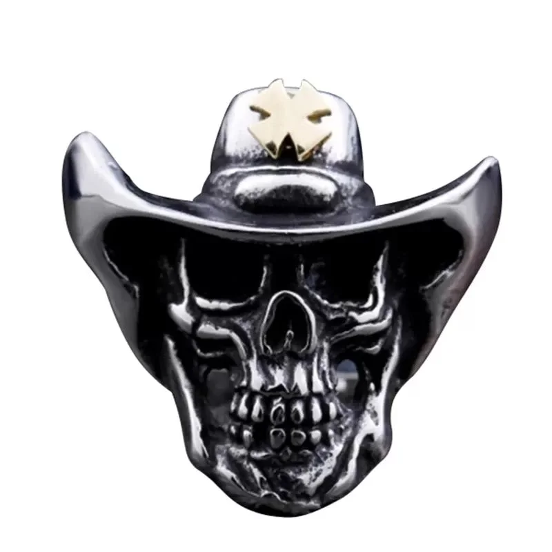 anniversary rings for women -Stainless Steel Sheriff Skull Ring