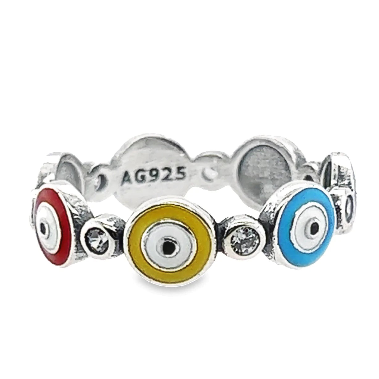 white gold rings for women -Colorful evil eye ring