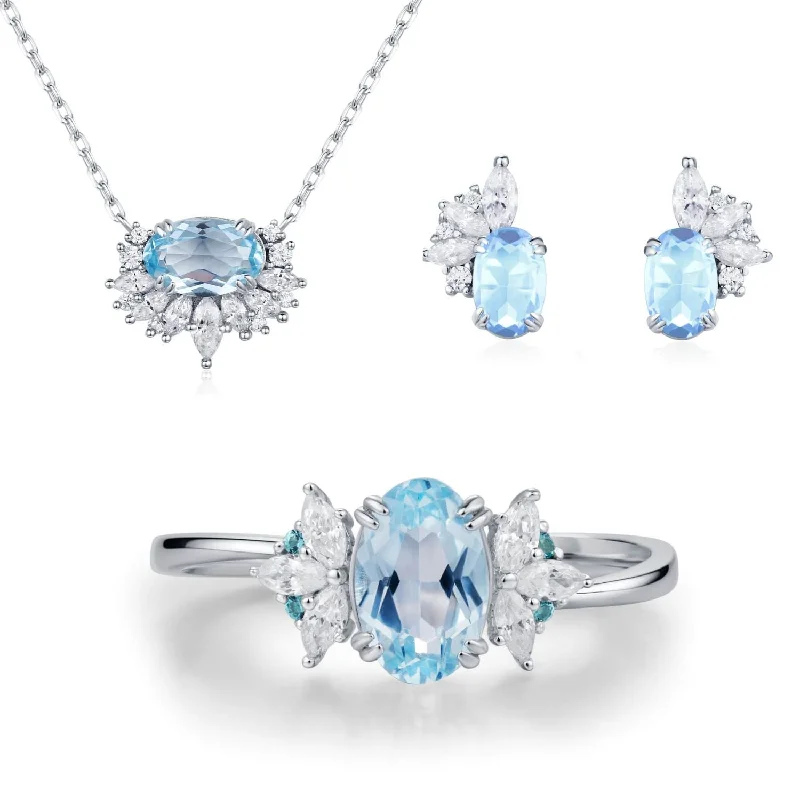 art deco necklaces for women -Twilight Star Sky Blue Topaz Set