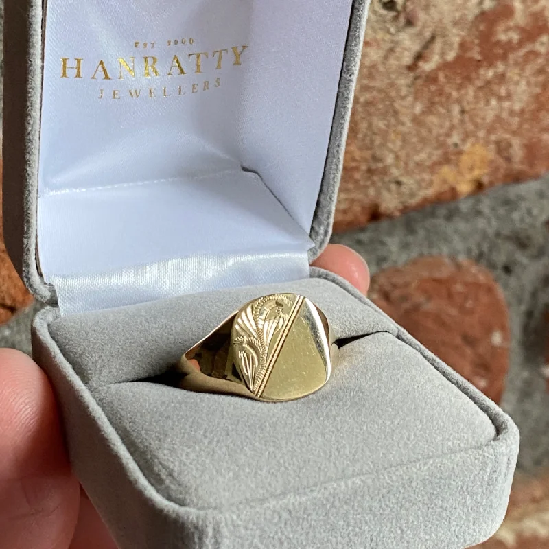 fashion gemstone rings -Cushion Engraved Signet Ring - 9ct Yellow Gold