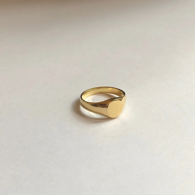 bridal rings for brides -Mini Oval Signet Ring, Solid 14k Gold, Free Engraving