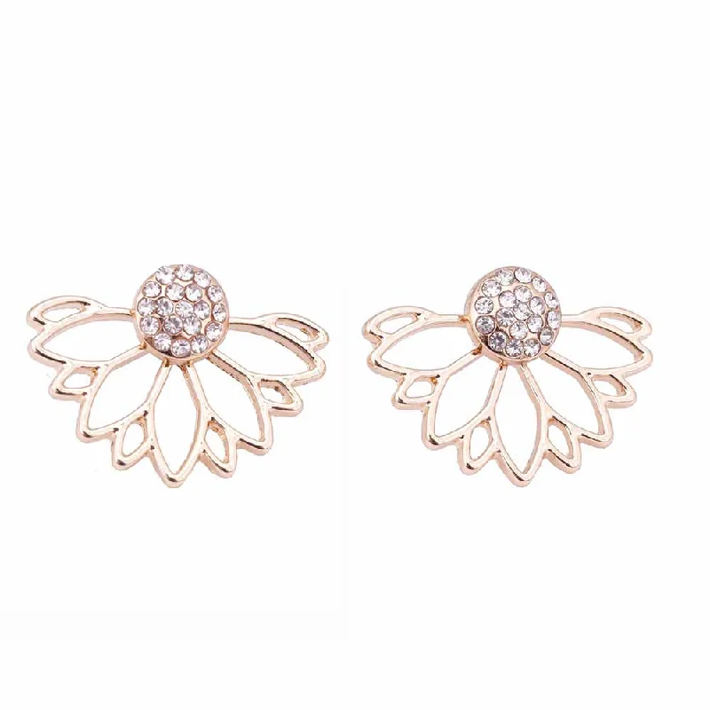 modern earrings for women -Lotus Crystal Flower Earrings