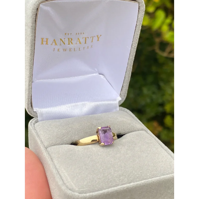 unique rings for women -'Emerald Cut' Amethyst Dress Ring - 9ct Yellow Gold