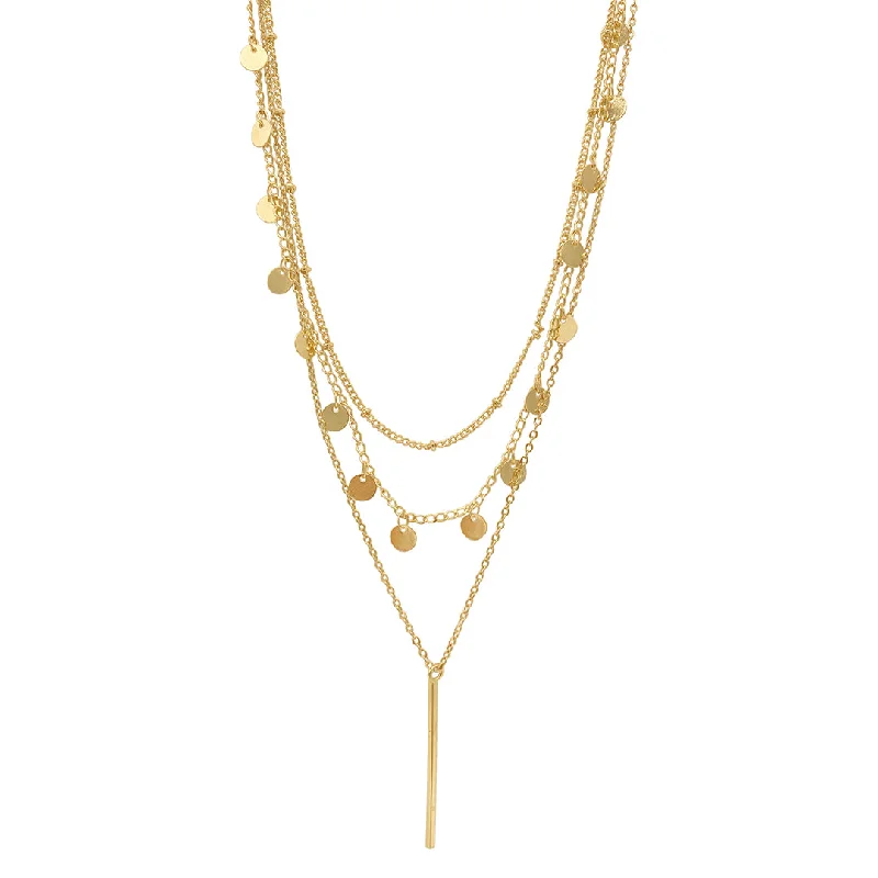 simple charm necklaces for women -Tarnish Resistant 14k Gold Plated Triplet Confetti and Bar Layered Set Necklace