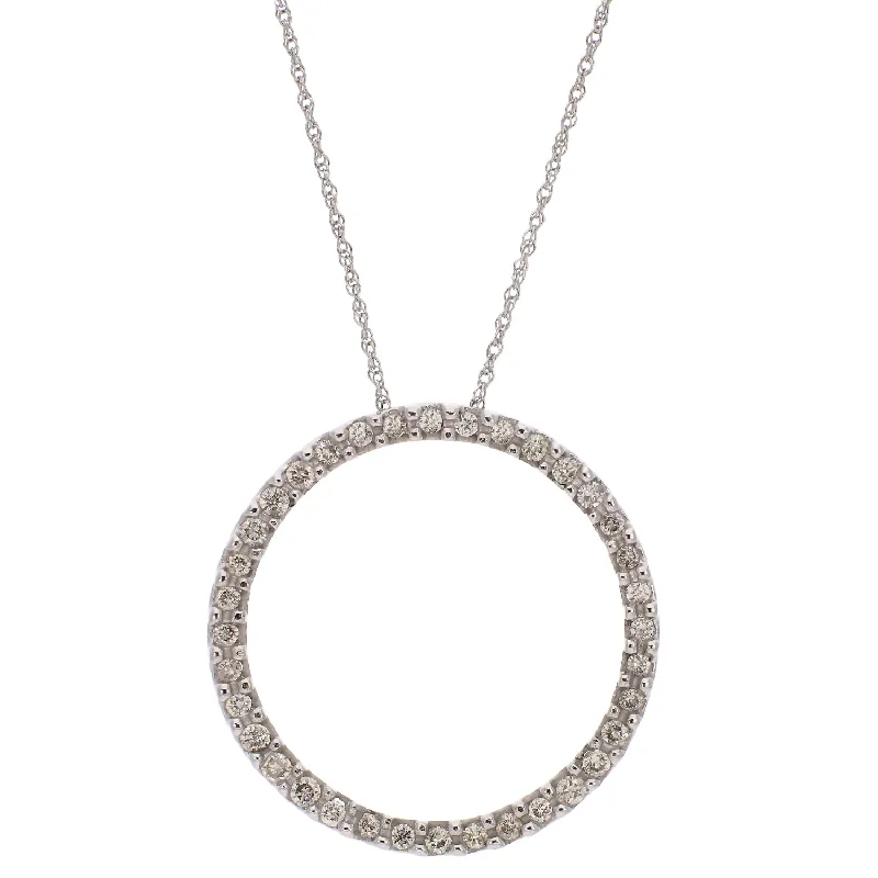 simple gold necklaces for women -14K White Gold Diamond Open Circle Necklace