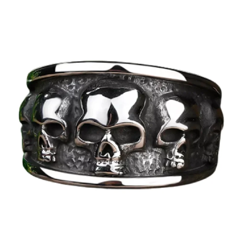 cocktail gemstone rings -Stainless Steel 3 Skull  Ring