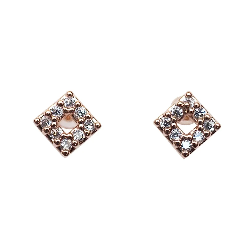 pearl drop earrings for women -Square Cubic Zirconia Crystal Pave Invisible Clip On Stud Earrings ( Rose gold tone )