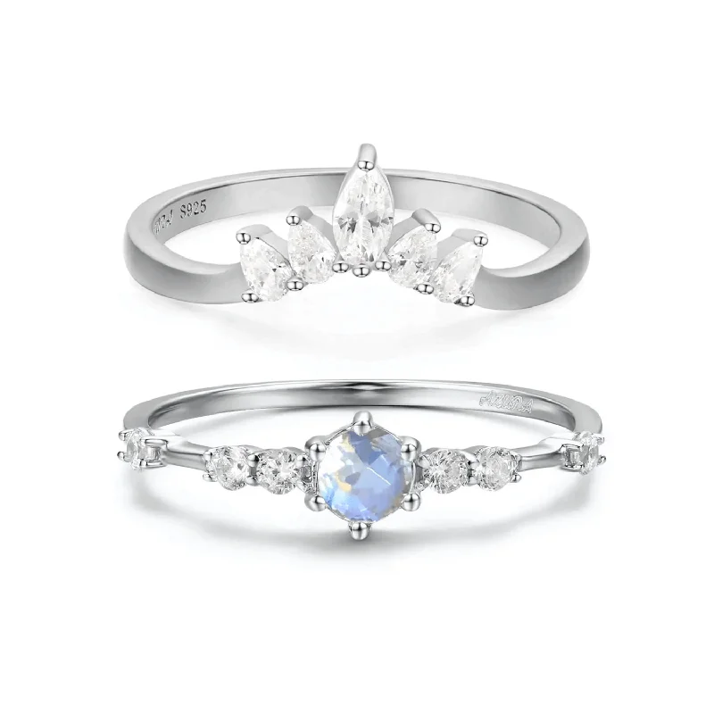 crystal necklaces for women -The Center of the Universe Moonstone Ring & Supreme White Topaz Ring Set