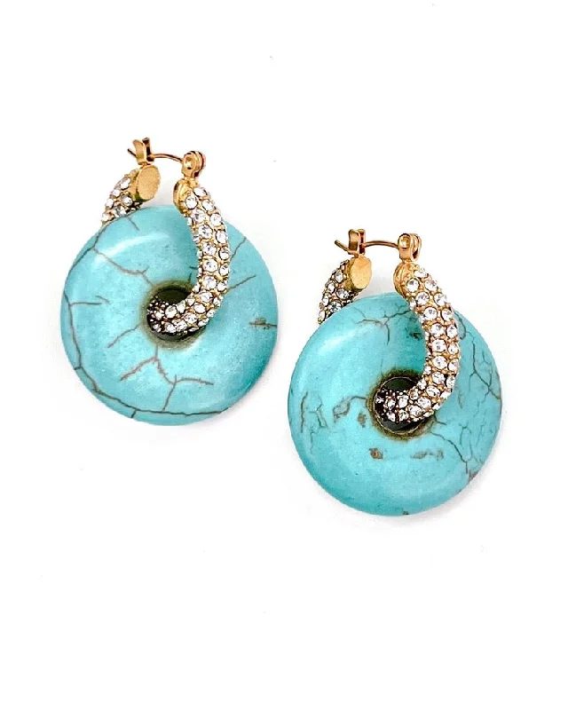 classic gold earrings for women -Evelyn Crystal Turquoise Hoops