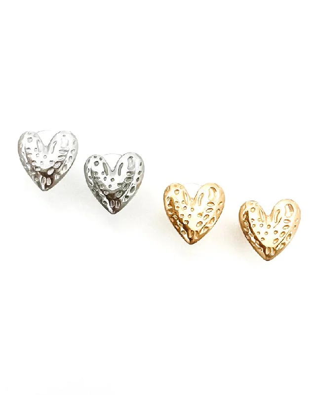 trendy silver earrings for women -Elated Heart Stud Earrings