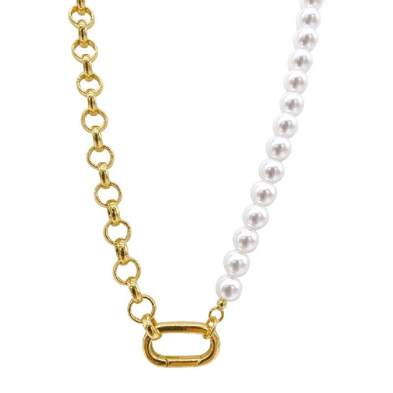 delicate necklaces for women -14k Gold Plated Pearl Chain Half and Half Necklace