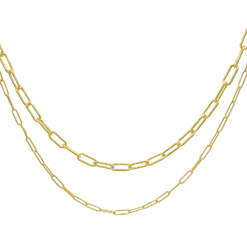 trendy pendant necklaces for women -14k Gold Plated 3mm and 4mm Paper Clip Chain Set