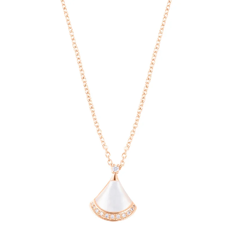 delicate necklaces for women -14k Rose Gold Plated Mother of Pearl CZ Leaf Pendant Necklace