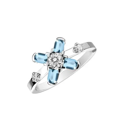 romantic necklaces for women -Arch Florale PM Ring, 18k White Gold with DAVIDOR Arch Cut Aquamarines and Brilliant Diamonds