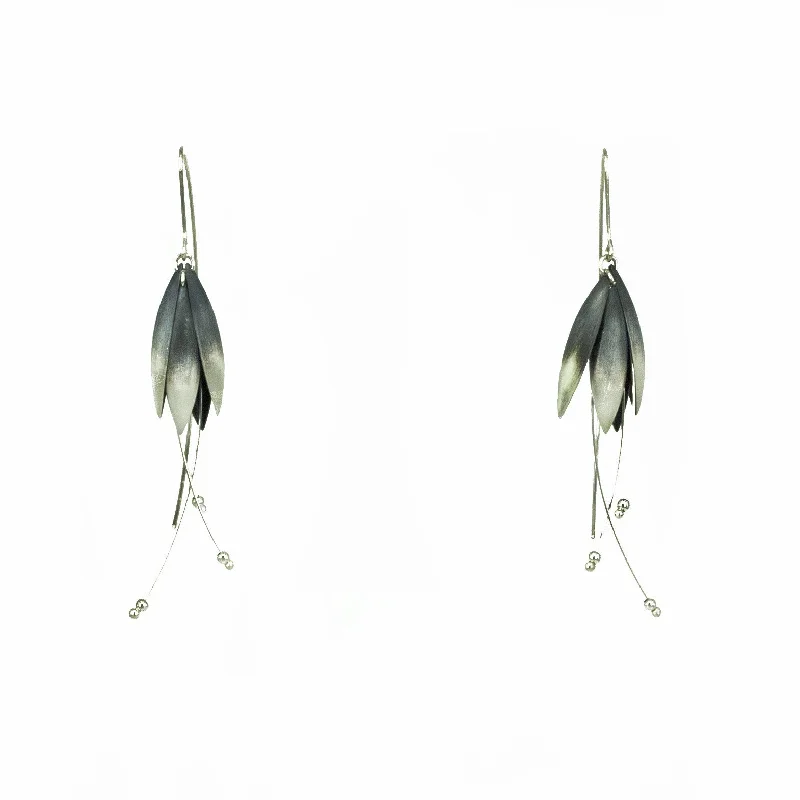 elegant earrings for women -Medium Oxidized Blossom Earrings with Splice