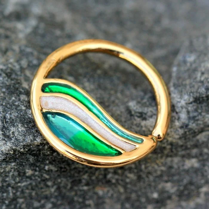 custom gold rings -Gold Plated Green Wave Seamless Ring