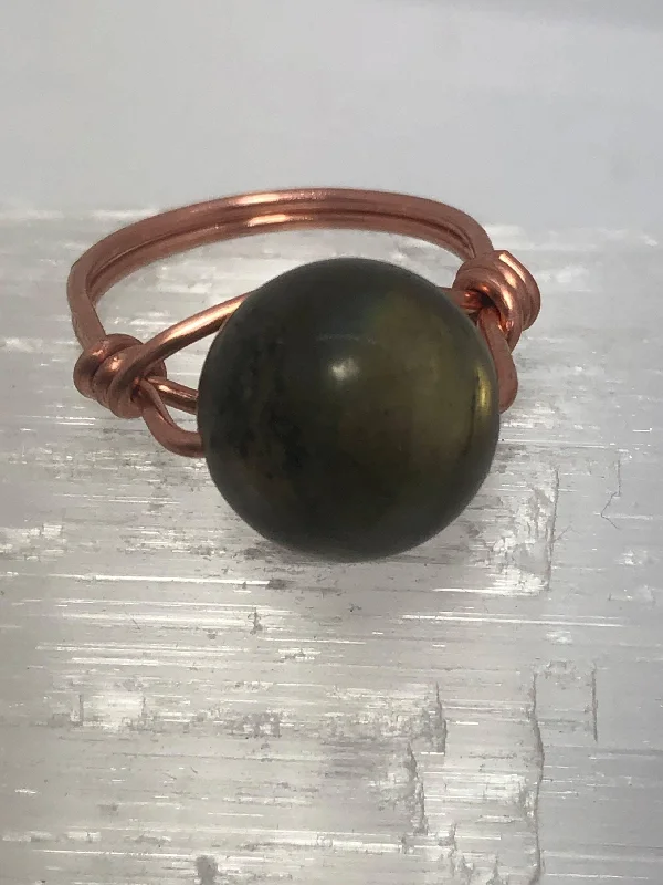 white gold rings for women -Labradorite Copper Bead Ring