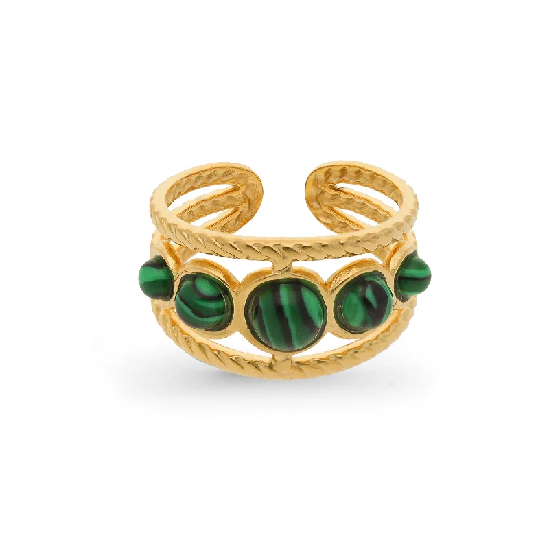 bridal rings for women -Malachite dots ring gold