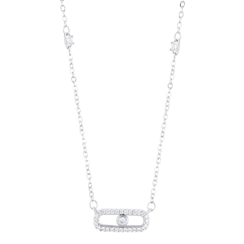 stunning necklaces for women -Sterling Silver Plated Adjustable CZ Dancing Stone Necklace