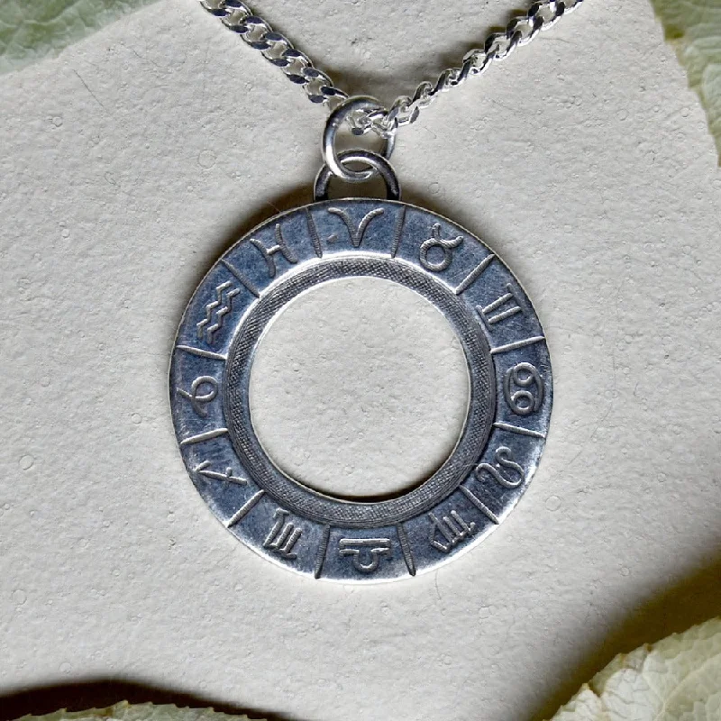 vintage necklaces for women -'Zodiac Cycle' Die Struck Silver Necklace