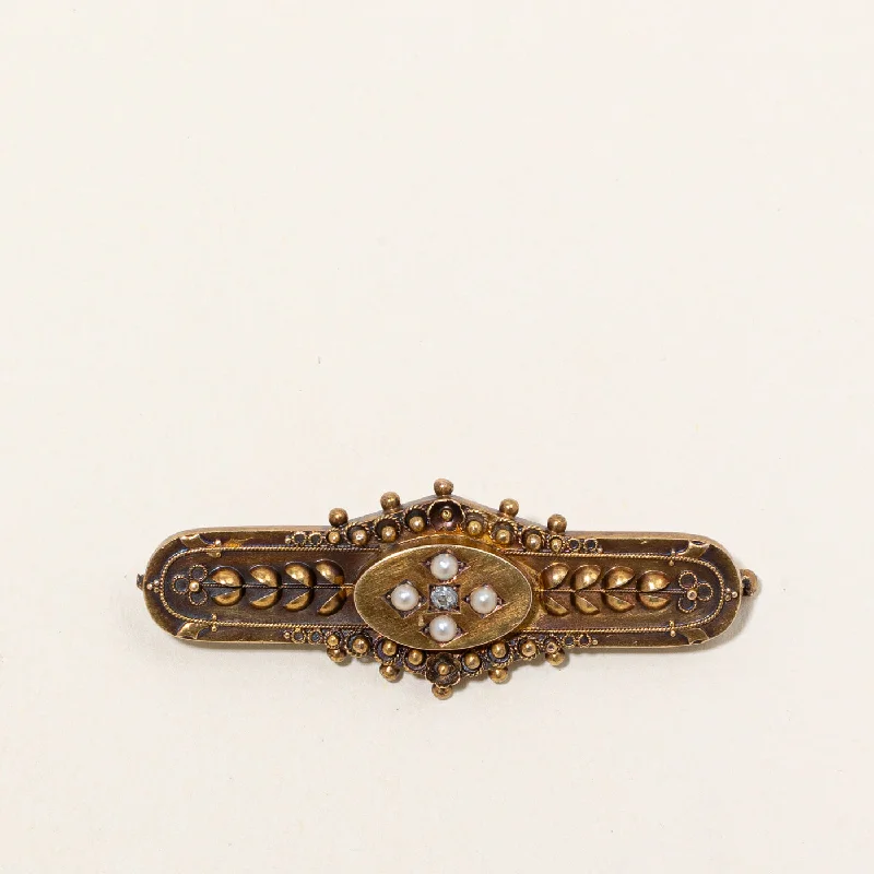 Antique European Cut Diamond & Pearl Brooch | 0.03ct |