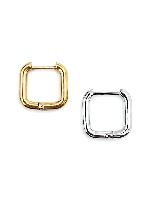 dangling pearl earrings for women -Enid Square Huggie Earrings || Choose Color