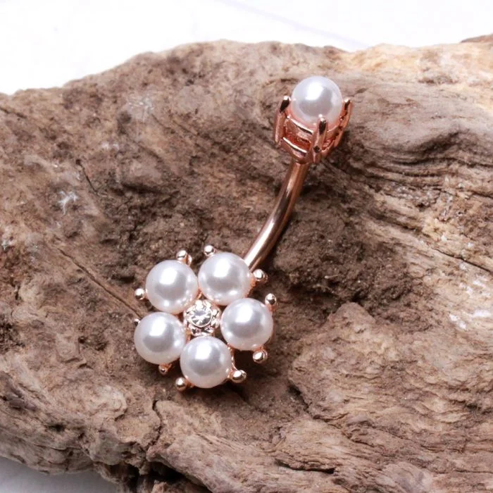 custom engagement rings -Rose Gold Plated Enchanted Pearl Navel Ring