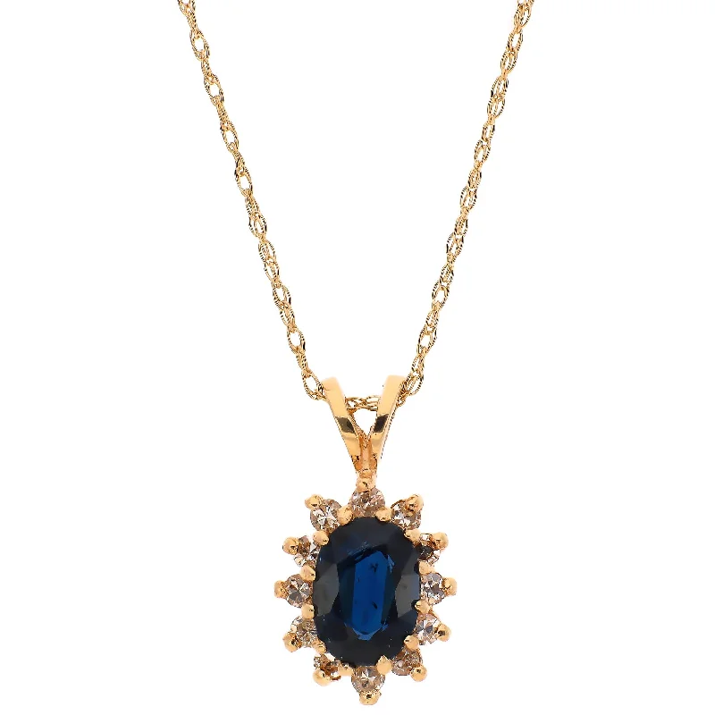 charm necklaces for women -14K Yellow Gold Sapphire and Diamond Necklace