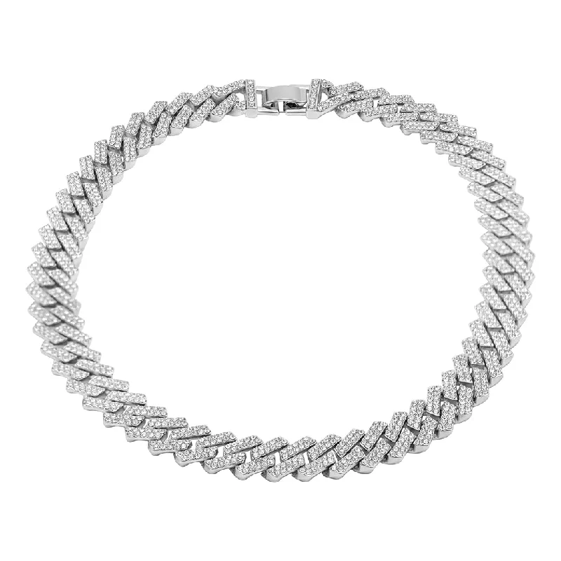 bold necklaces for women -Rhodium Plated Edgy Cuban Crystal Chain Necklace