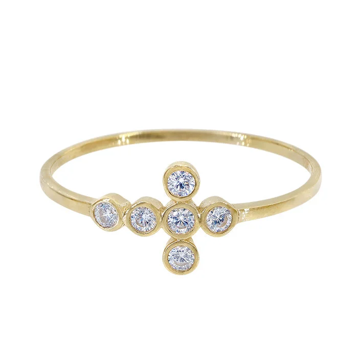 gold promise rings -10k Yellow Gold CZ Cross Ring