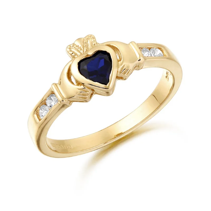 fashion gemstone rings -September Birthstone Claddagh Ring - 9ct Gold