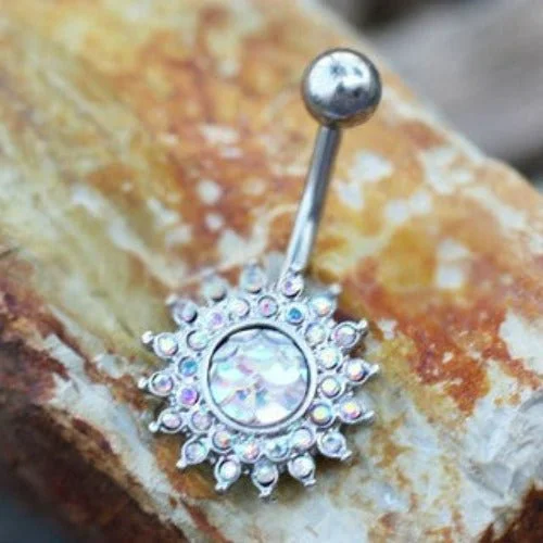 luxury rings for brides -316L Stainless Steel Dazzling Aurora Sunburst Navel Ring