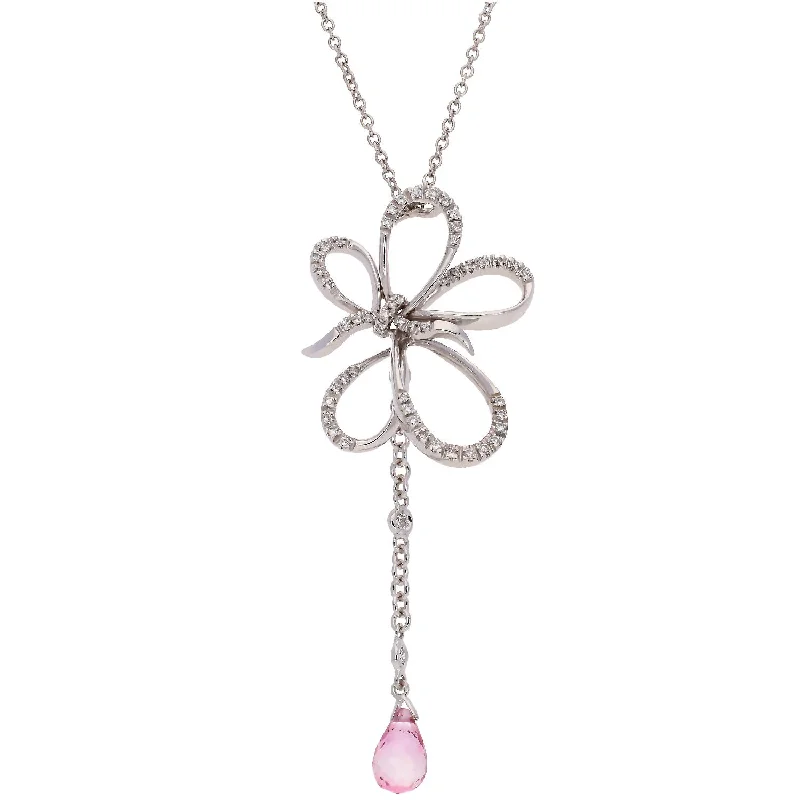 wedding pendant necklaces for women -18K White Gold Diamond and Pink Sapphire Necklace