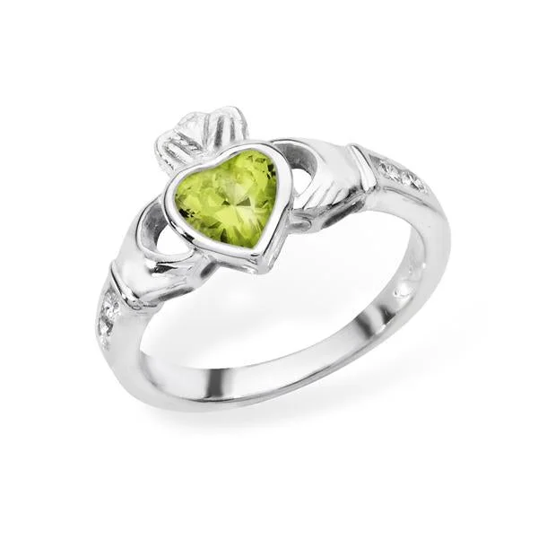 cocktail rings for women -August Birthstone Claddagh Ring - Sterling Silver