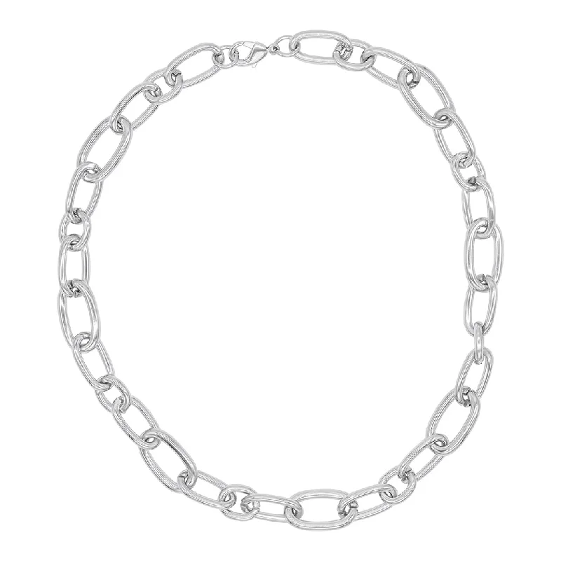 art deco necklaces for women -Rhodium Plated Chunky Link Necklace