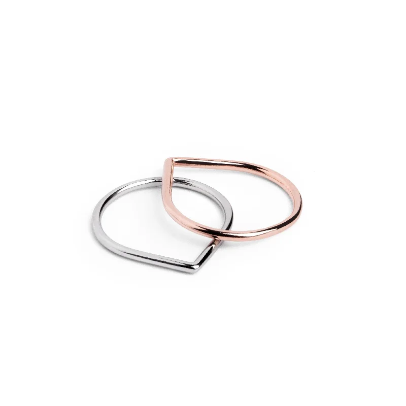 birthstone rings for women -2 Pack Raindrops Rose Gold & Silver Rings