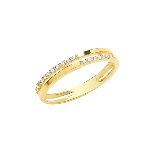 cocktail rings for women -Double Band CZ Ring - 9ct Yellow Gold