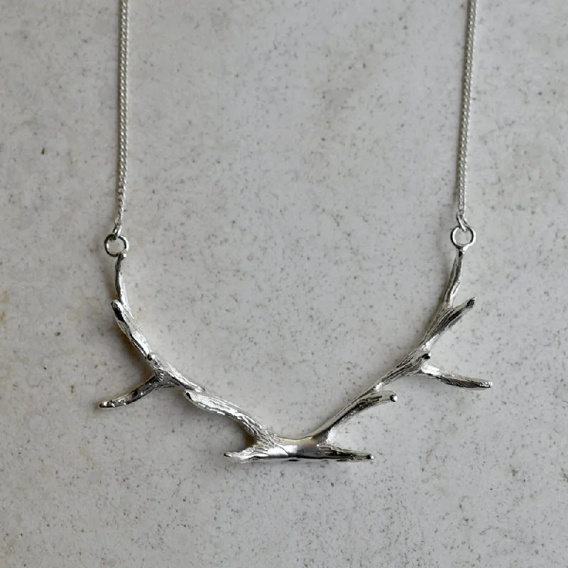 chunky necklaces for women -Antler Necklace Silver