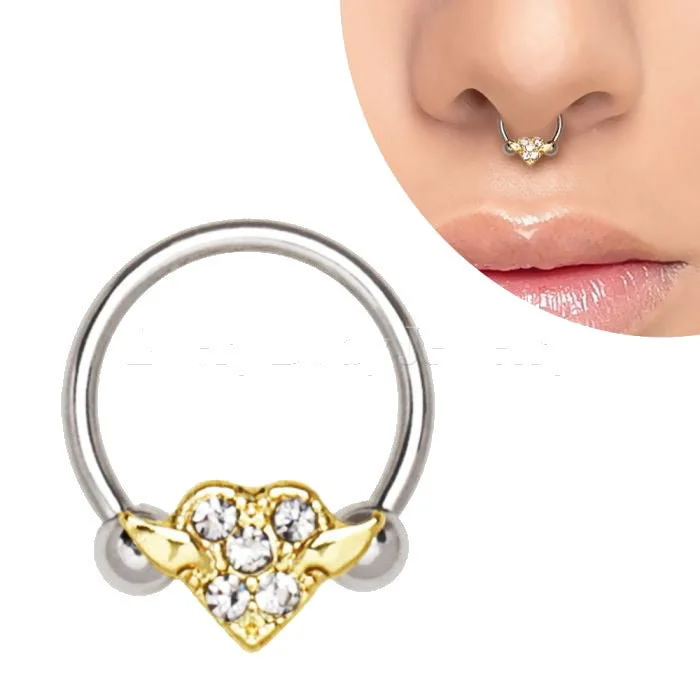 custom name rings -316L Stainless Steel Gold Plated Heart Snap-In Captive Bead Ring / Septum Ring